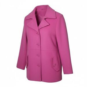 Giacca Peacoat Womens Large Wool Blend Hot Pink Belt Button Pockets Barbiecore
